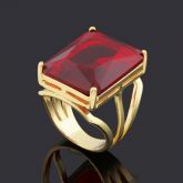 ANEL CRISTAL VERMELHO LAPIDADO RETANGULAR